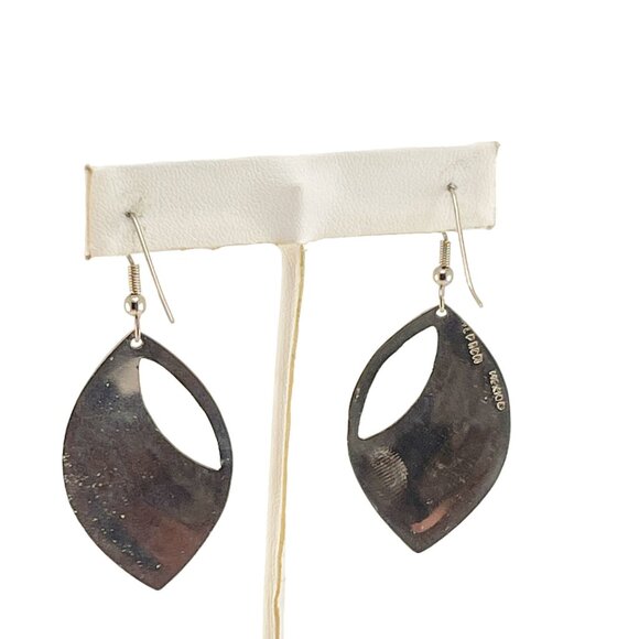 Sterling Silver Abalone Shell Inlay Leaf Shaped Dangle Earrings Abalone Inlay Ea - Picture 9 of 9